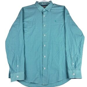 Original Penguin Shirt Mens XL Long Sleeve Teal Gingham Classic Fit Button Down